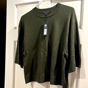Olive green short wide sleeved merino wool sweater.